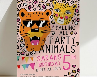 Cheetah Birthday Invitation, Party Animal Invite, Cheetah Print, Leopard, Jungle Theme, Safari Party, Girls Invite, Editable Template LEOP03