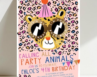 Four Ever Wild, 4th Birthday, Cheetah Invitation, Party Animal Invite, Cheetah Print, Leopard, Jungle, Safari, Editable Template, LEOP03