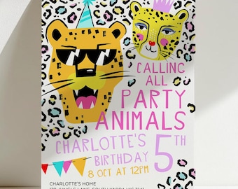 Cheetah Birthday Invitation, Party Animal Invite, Cheetah Print, Leopard, Jungle Theme, Safari Party, Girls Invite, Editable Template LEOP03
