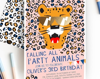Cheetah Birthday Invitation, Party Animal Invites, Leopard Print, Jungle, Tiger, Safari Party, Boys, Girls, DIY Editable Template, LEOP03
