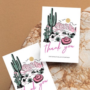 Cartão de agradecimento dobrado, 3,5x5", decoração de aniversário de primeiro rodeio, chapéu de cowboy, faroeste, fazenda, selvagem, nota de agradecimento, modelo editável, WILD01