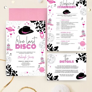 One Last Disco Invitation, Space Cowgirl, Nashville Bachelorette, Country, Retro, Cowboy Party, Itinerary Template, Instant Download, NASH03
