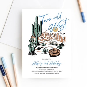 Two Wild West Invitation, Boy Birthday Invite, Wild West, Rodeo Theme, Turning 2, 2nd Birthday, Cowboy Hat, Editable Template, WILD01