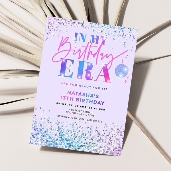 In My Era Invite, 13th Birthday Invitation, Disco Ball, Holographic Glitter, Teenage Era, Teen Girl, Thirteen, Editable Template, ERA01