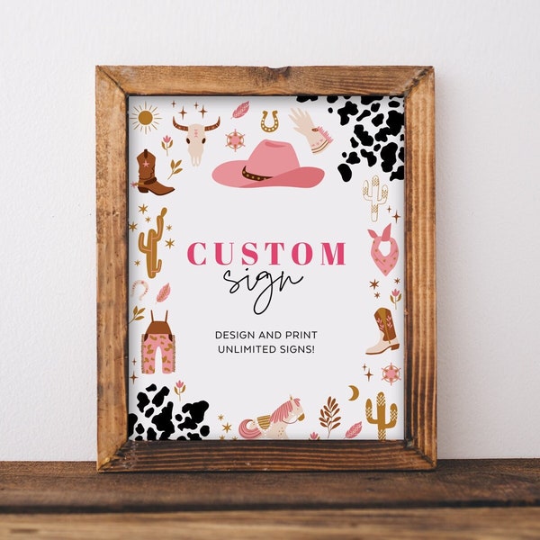 Cowgirl Birthday Custom Sign, Wild Western, Country, 1st Rodeo Party, Farm, Girl Baby Shower Decor, Editable Template, 8x10, A4, NASH02