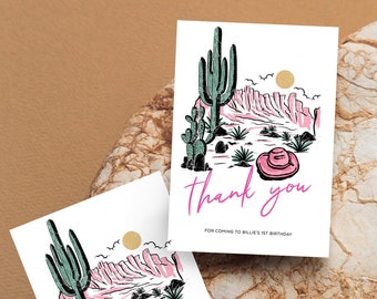 Thank You Folded Card, 3.5x5", First Rodeo Birthday Decor, Cowboy Hat, Western, Farm, Wild One, Thank You Note, Editable Template, WILD01