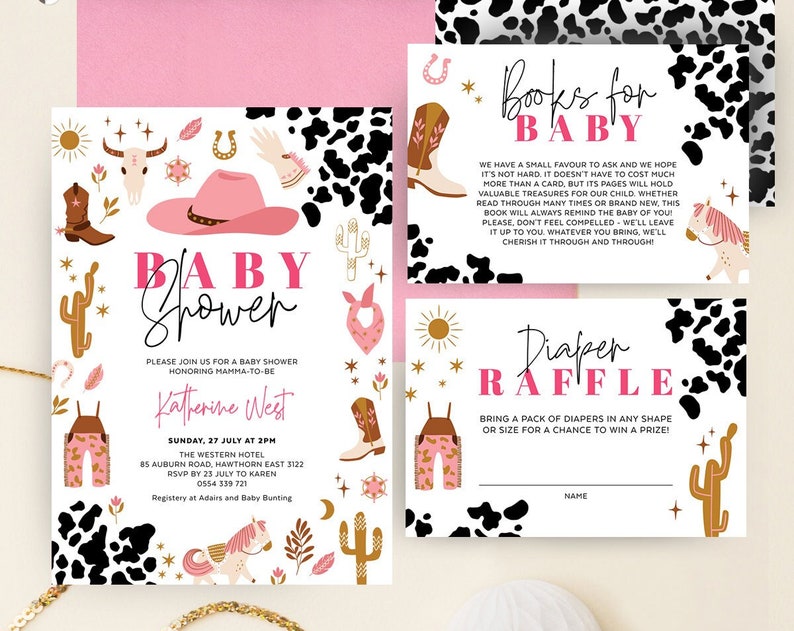Cowgirl Baby Shower Invitation Template Wild West Western Country Theme Rodeo Cow Print Buckaroo Baby Shower Invite Editable