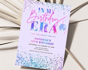 In My Era Invite, 13th Birthday Invitation, Disco Ball, Holographic Glitter, Teenage Era, Teen Girl, Thirteen, Editable Template, ERA01