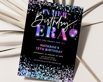 In Her Era Invitation, Eras Birthday Party Invite, Girl's Birthday, End of an Era, Disco Ball, Glitter, Any Age, Editable Template, ERA01