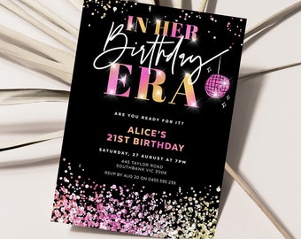 Eras Birthday Party Invitation, End of an Era, Disco Ball, Holographic Glitter, Girl's Birthday, Adult Invite, DIY Editable Template, ERA01