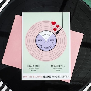 For The Record, Save the Date Card, 1980s Vintage Vinyl Record Player, Retro Album, Wedding Announcement, We're Engaged, CUSTOM ARTWORK