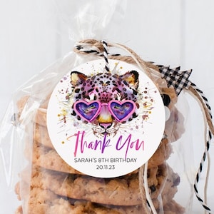 2&quot; Round Thank You Tag, Favor Tags, Cheetah, Safari, Jungle, Leopard Print, Palm Leaf, Tropical, Editable Template, Instant Download, LEOP01
