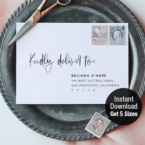 Adres envelop sjabloon voor uitnodigingen, RSVP-kaart retouradressering, A7, 6x6, C5, A1, C6, 100% bewerkbare tekst, DIY, Instant Download EN04