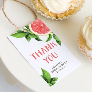 Zitrus Dankeschön Tag, Favor Geschenk Etikett, Erster Geburtstag, Junggesellinnenabschied, Hennen, Zitrone, Orange, bearbeitbare Vorlage, Sofort Download, CIT05