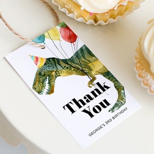 T-Rex Dankeschön Anhänger, Geschenkanhänger, Dinosaurier Thema, Tyrannosaurus, Jurassic World, Junge, Mädchen, bearbeitbare Vorlage, Sofort Download, DINO2