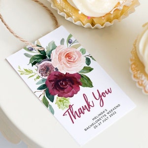 Dankeschön Anhänger, kleiner Geschenkanhänger für Weinflasche, Junggesellenabschied, Babyparty, Burgund, bearbeitbare Vorlage, Sofortiger Download, WINE01