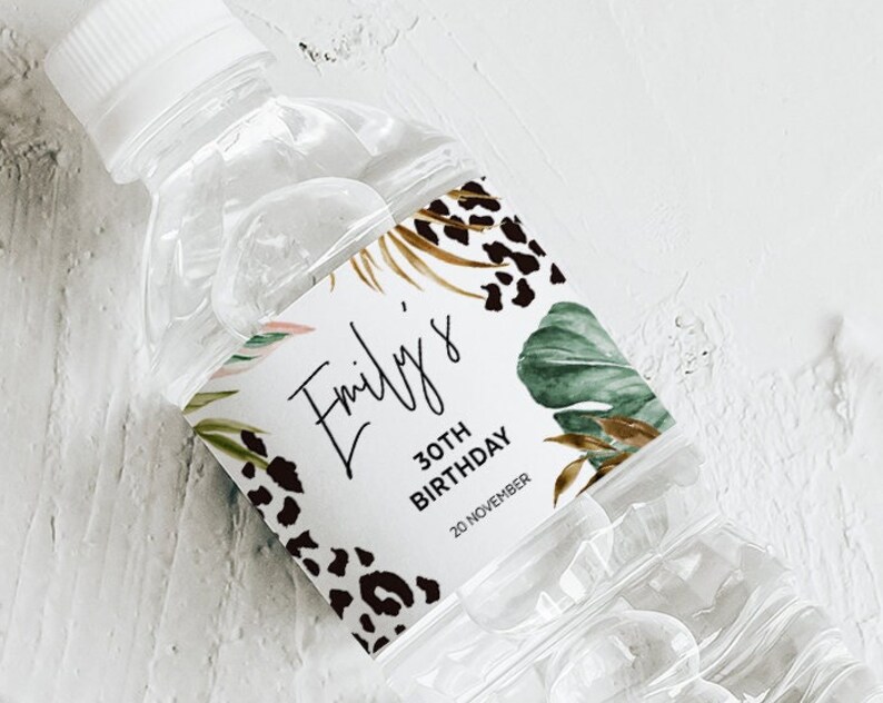 Water Bottle Label Wedding Birthday Party Decor Safari Jungle Theme Wild Leopard Print Editable Template Instant Download
