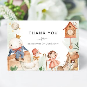 Nota de agradecimiento para baby shower con rima infantil, recuerdo imprimible para fiesta infantil, libro de cuentos infantiles en blanco, plantilla editable, descarga NRHY01