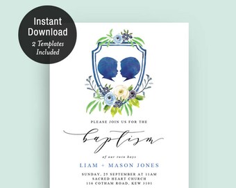 twin baptism invitations etsy