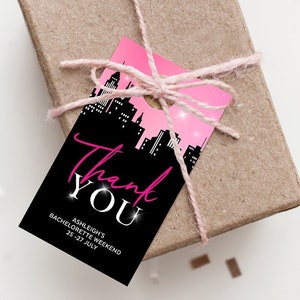 Etiqueta de agradecimiento, etiqueta de regalo de favor pequeño, tema de la ciudad de Nueva York, fiesta de Nueva York, etiquetas de bolsa de cumpleaños, decoración de despedida de soltera, plantilla editable, SATC