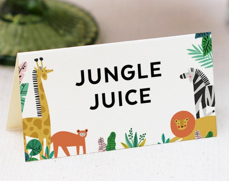 Food Labels Safari Birthday Jungle Theme Lets Get Wild Party Decor Food Tents Flat and Folded Place Cards Editable Template