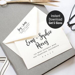 Adres envelop sjabloon voor uitnodigingen, RSVP-kaart retouradressering, A7, 6x6, C5, A1, C6, 100% bewerkbare tekst, DIY, Instant Download EN03