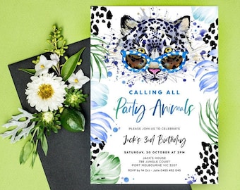Cheetah Birthday Invitation, Calling All Party Animals, Leopard Print, Jungle Theme, Safari, Boy Invite, Editable Template, Download, LEOP01