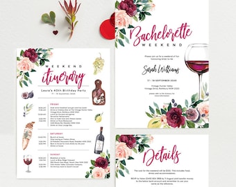 Winery Bachelorette Party Invitation, Itinerary Template, Vino Invite, Wine Tasting Weekend, Editable Printable, Instant Download, WINE01
