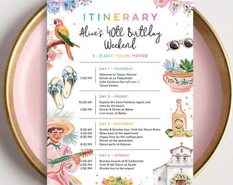 Bachelorette Itinerary Template, Hen Party, Birthday Weekend, Fiesta, Mexican Theme, Mexico Trip, Vacation Schedule, Instant Download, MEX01