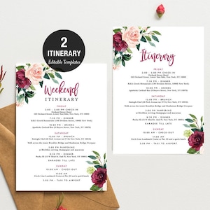 Bachelorette routesjabloon direct downloaden, kip doen tijdlijn, verjaardag, bruiloft, Bourgondische Blush groen, groen blad, bewerkbare GB04burg