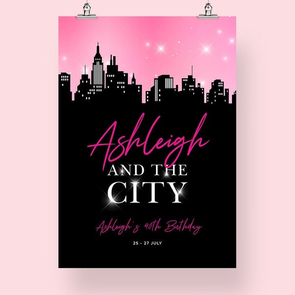 Birthday Welcome Sign, NYC Party, Big City, Night Cityscape, And The City Theme, Big Apple, Editable Template, 18x24, 24x36, A2, A1 SATC