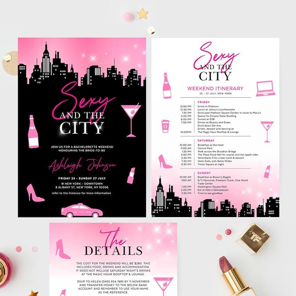 Et l’invitation de la ville, Girls Night Out, NY, Night Out On The Town, Itinéraire de New York, NYC Party, Manhattan, Modèle modifiable, SATC