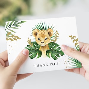 König der Löwen Babyparty Dankeschön, Kinder Party Favor druckbare, gefaltete Rohling, Safari, Dschungel Thema, bearbeitbare Vorlage herunterladen, JUNG01