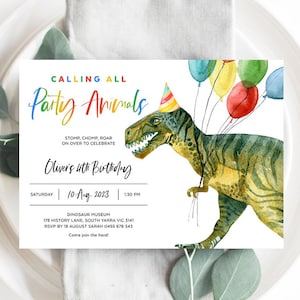 Dinosaur Birthday Invitation, Calling All Party Animals, T-Rex, Tyrannosaurus, Boy Birthday, Editable Template, Instant Download, DINO2