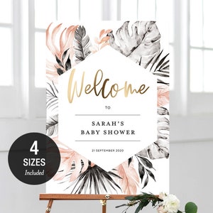 Welcome Board Sign, Tropical, Palm Leaf, Bachelorette Party, Wedding, Baby Shower, Printable, Template Download 18x24, 24x36, A2 & A1 TROP08