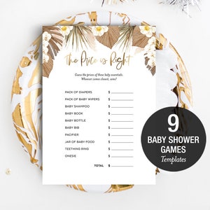 Atividades para chá de bebê, jogos, folhas secas de grama de pampa, Boho rústico, menino, menina, gênero neutro, modelo editável Baixar GRASS02W