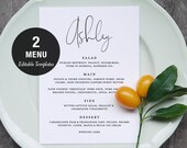 Dinner Menu Card Printable Template, Edit Guest Name, Modern Script, 5x7, 3.75x9, Long Length, Editable in Templett, Instant Download T003