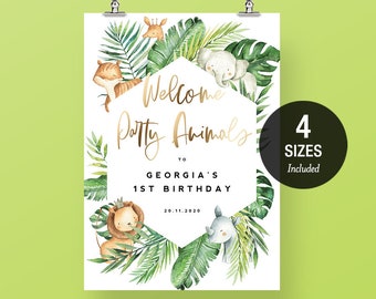 Welcome Party Animal Board Sign, Birthday Signage, Baby Shower, Wild One, Editable Templates, Instant Download 18x24, 24x36, A2 & A1 SAF01