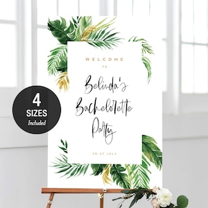 Green Welcome Board Sign, Tropical, Palm Leaf, Bachelorette Party, Baby Shower, Printable, Template Download 18x24, 24x36, A2 & A1 TROP02