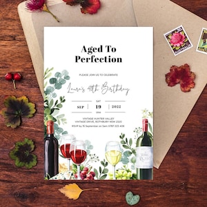 Aged To Perfection Birthday Invitation, Wine Tour, Alcohol Tasting, Winery, Girls Night Out, Party Dinner, Women, Editable Template, WINE03