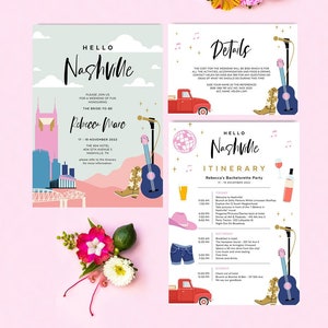 Nashville Bachelorette Invitation, Itinerary Template, Western, Country Music, Nash Bash, Lets Go Girls, Cowgirl, Instant Download NASH04
