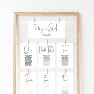 Grafico dei posti a sedere modificabile, Scheda del piano tavolo semplice, Scrittura moderna, Semplice, Minimalista, Bianco e nero, 5x7, 4x6, Modello, Download istantaneo T003