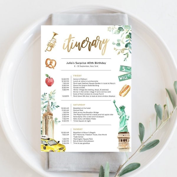 New York Itinerary Template, The Big Apple, NYC, Birthday Weekend, Bachelorette, Hen Party, Schedule, Agenda, Event Plan, Download, NYC01