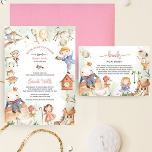 Nursery Rhyme Baby Shower Invitation for Girl, Children Story Time, Mother Goose, Once Upon, Editable Template, Instant Download NRHY01 Pink