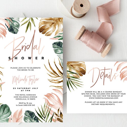 Invitations Elegant Chic Tropical Bridal Shower Luncheon Invitation