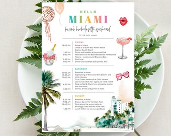 Miami routesjabloon, Florida, vrijgezellenfeest, verjaardagsweekend, South Beach, meisjesweekendschema, bewerkbare sjabloon, MIAMI02