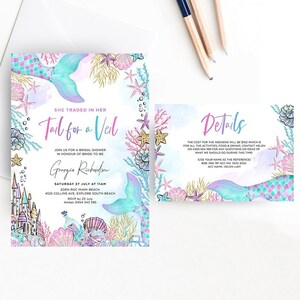 Tail for a Veil, Mermaid Bridal Shower Invitation Template, Hens, Last Splash, Boat Party, Tropical, Beach, Sea, Instant Digital, MER01