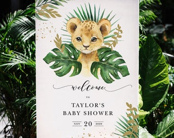 Lion King Baby Shower Welcome Board Sign, Safari Signage, Wild One Birthday, Jungle Theme, Editable Template, 18x24, 24x36, A2, A1, JUNG01