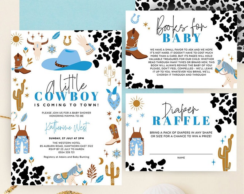 A Little Cowboy Baby Shower Invitation Wild West Theme Country Horse Rodeo Party Invite Cow Theme Template Instant Download
