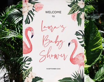 Flamingo Welcome Sign, Tropical Theme, Beach, Large Poster, Birthday Signage, Baby Shower, Editable Template, 18x24, 24x36, A2, A1, FLAM01